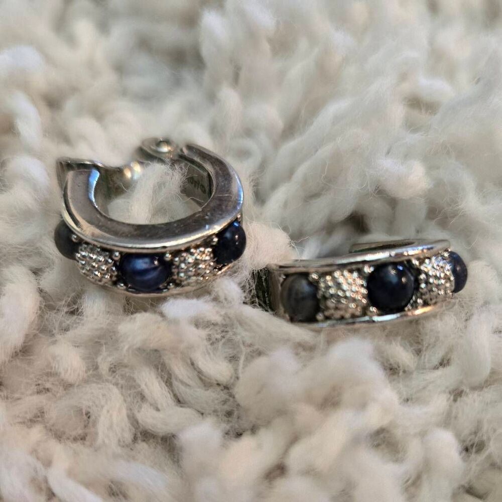 Monet Small Silver Hoop Earrings Vintage Clip